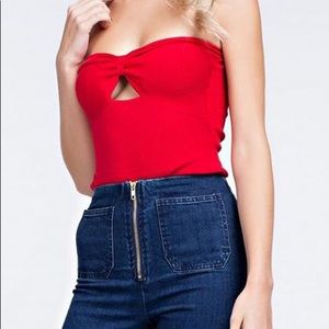 With Ease Strapless Bodysuit Red